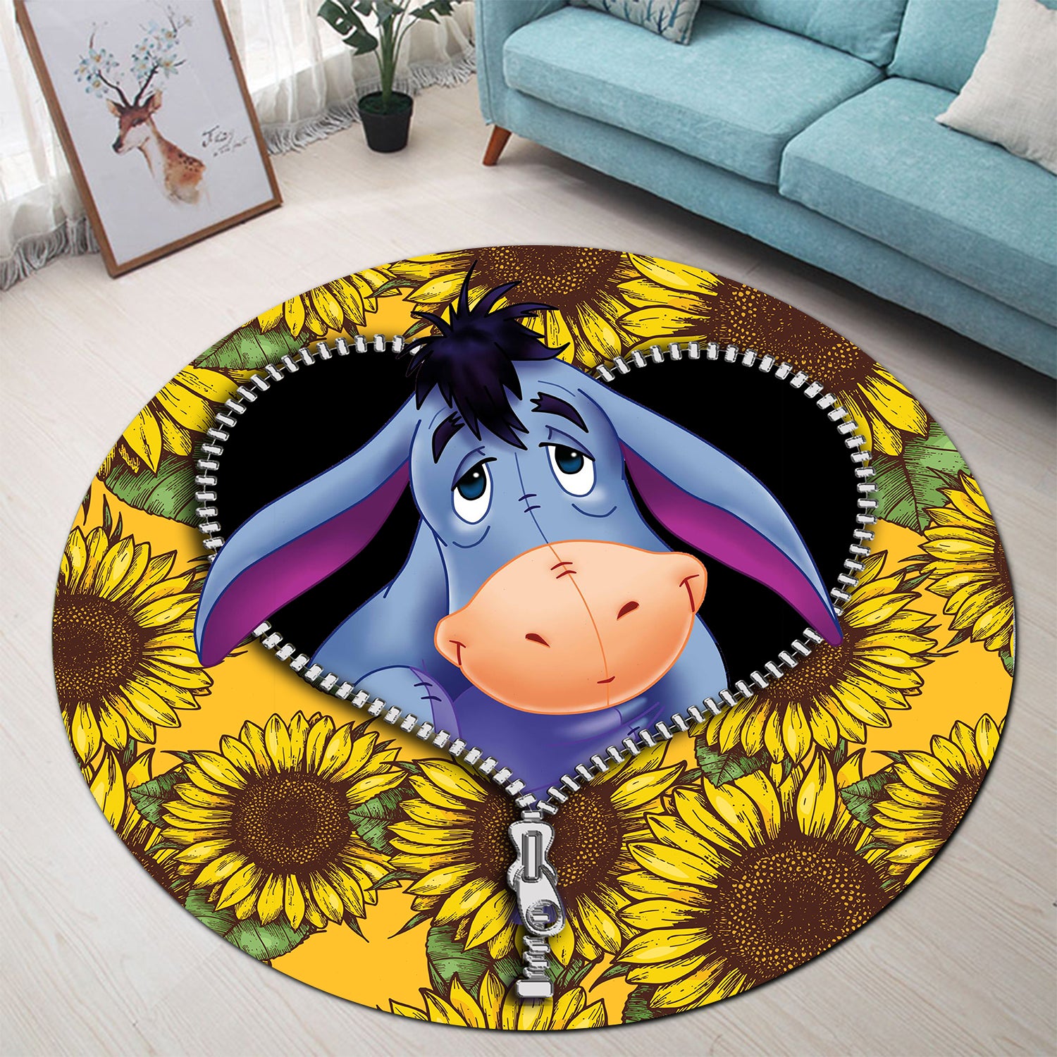 Eeyore Sunflower Round Carpet Rug for Bedroom Living Room Decor