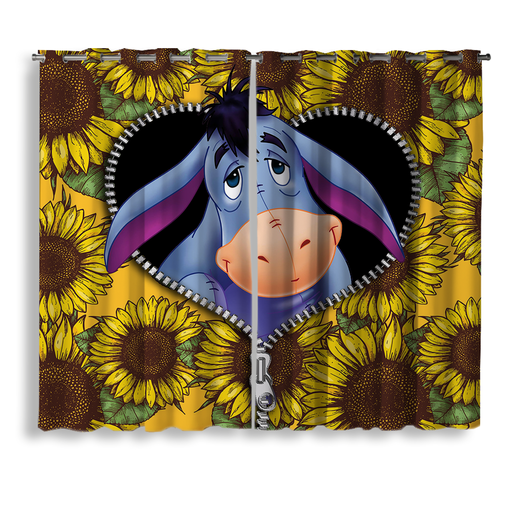 Eeyore Sunflower Curtain for Nursery, Zipper Window Treatment