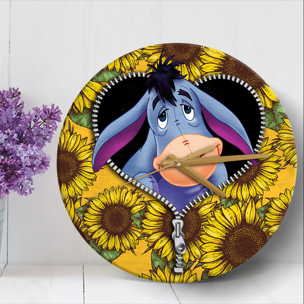 Eeyore Sunflower Wall Clock - Zipper Design Wooden Timepiece