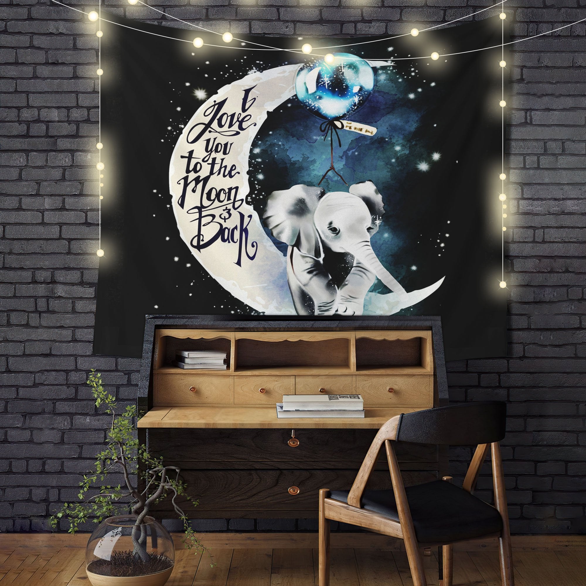 Elephant Love You To The Moon Wall Art Tapestry Room Decor