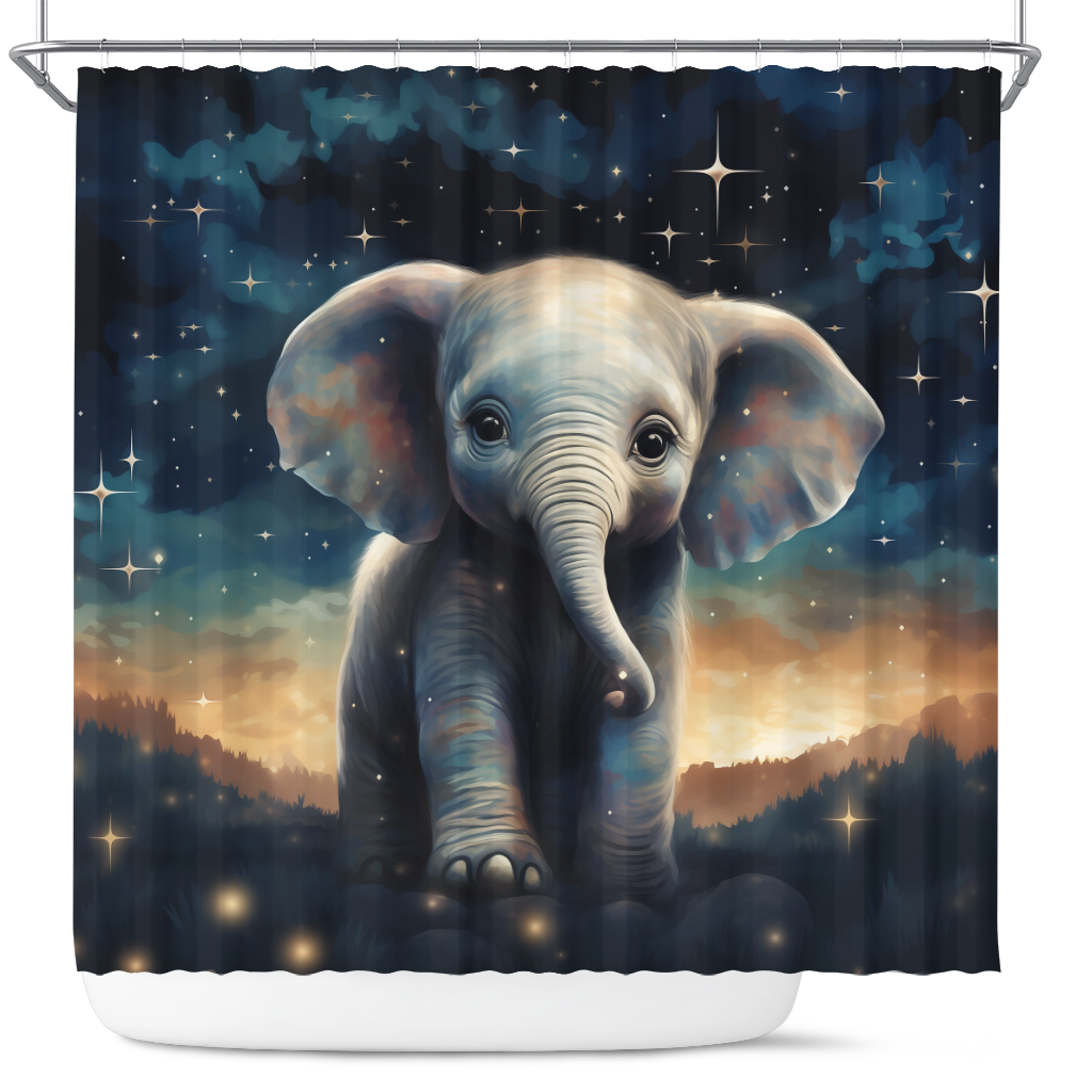 Starry Night Elephant Design Shower Curtain Elephant