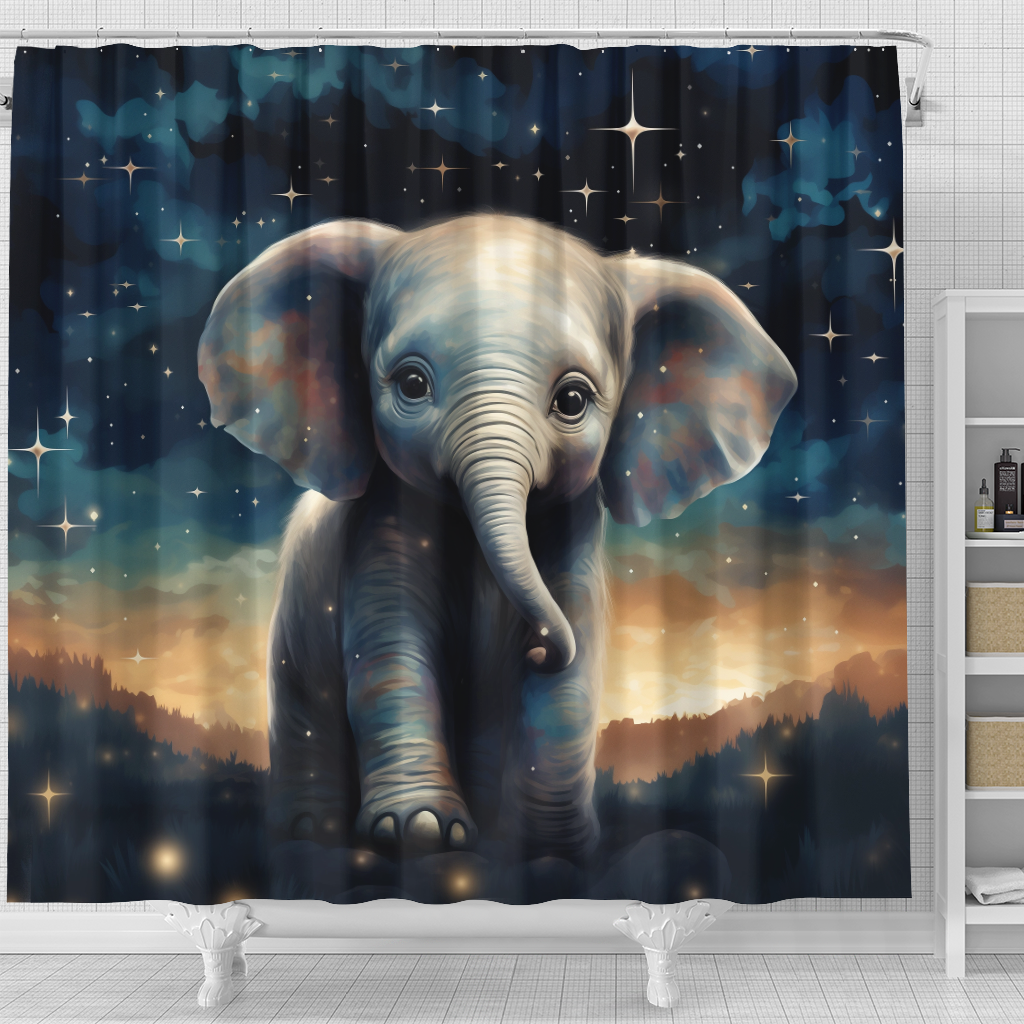 Starry Night Elephant Design Shower Curtain Elephant
