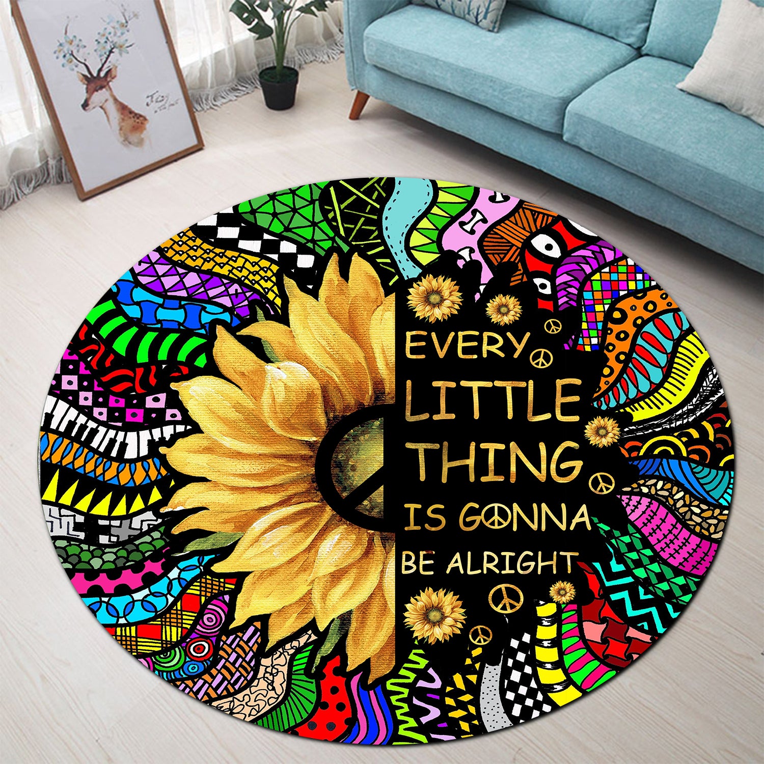 Sunflower Round Carpet Rug for Bedroom and Living Room Home Decor