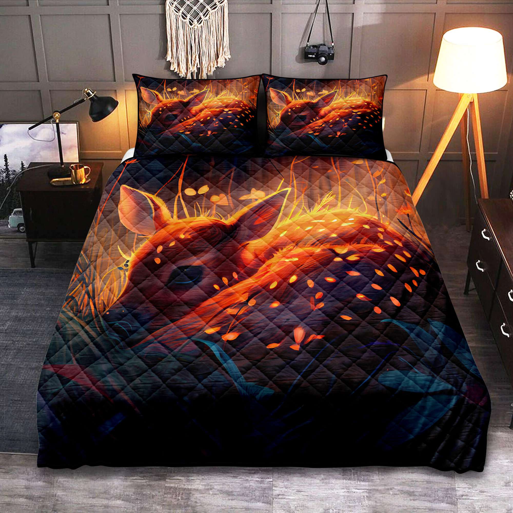 Fawn Quilt Bed Set Featuring Grass Design for Cozy Bedrooms