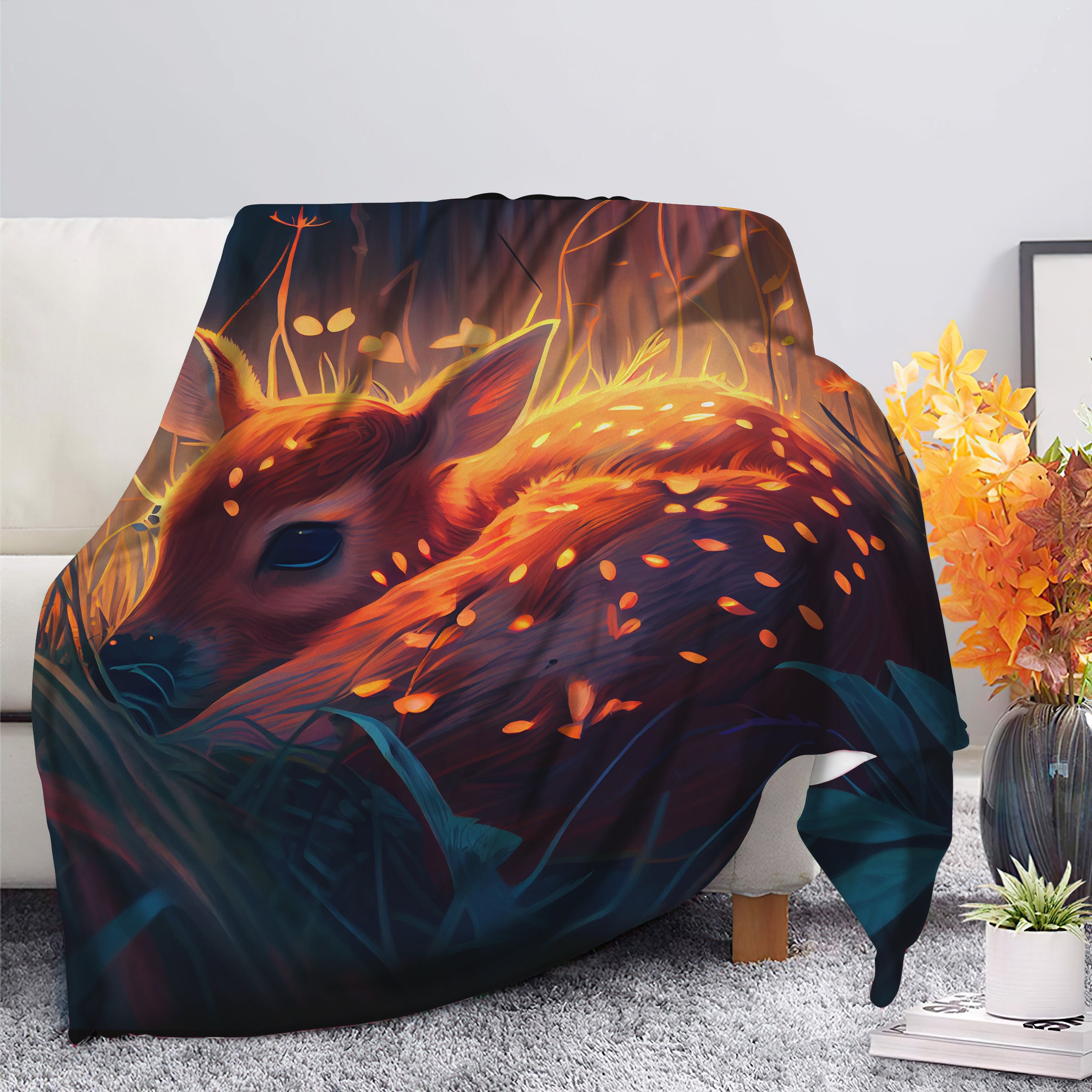 Cozy Fireflies Moonlight Fawn Premium Blanket for Comfort and Warmth