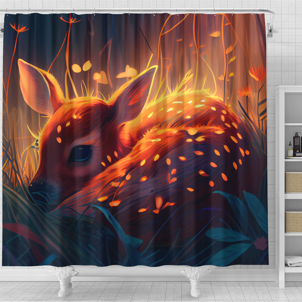Fawn in Grass Shower Curtain - Nature-Inspired Bathroom Decor