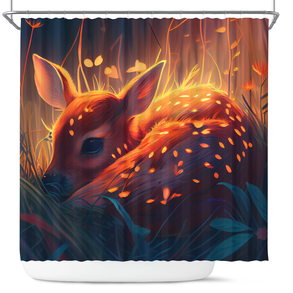 Fawn in Grass Shower Curtain - Nature-Inspired Bathroom Decor