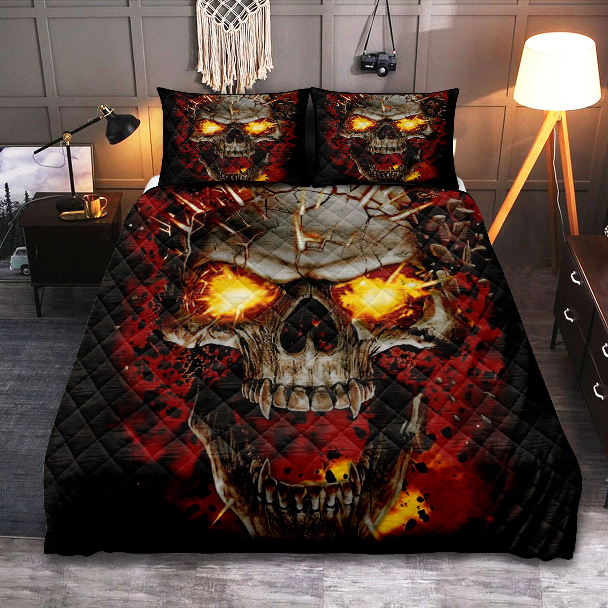 Skull Design Fire Quilt Bed Sets for Cozy Home Decor