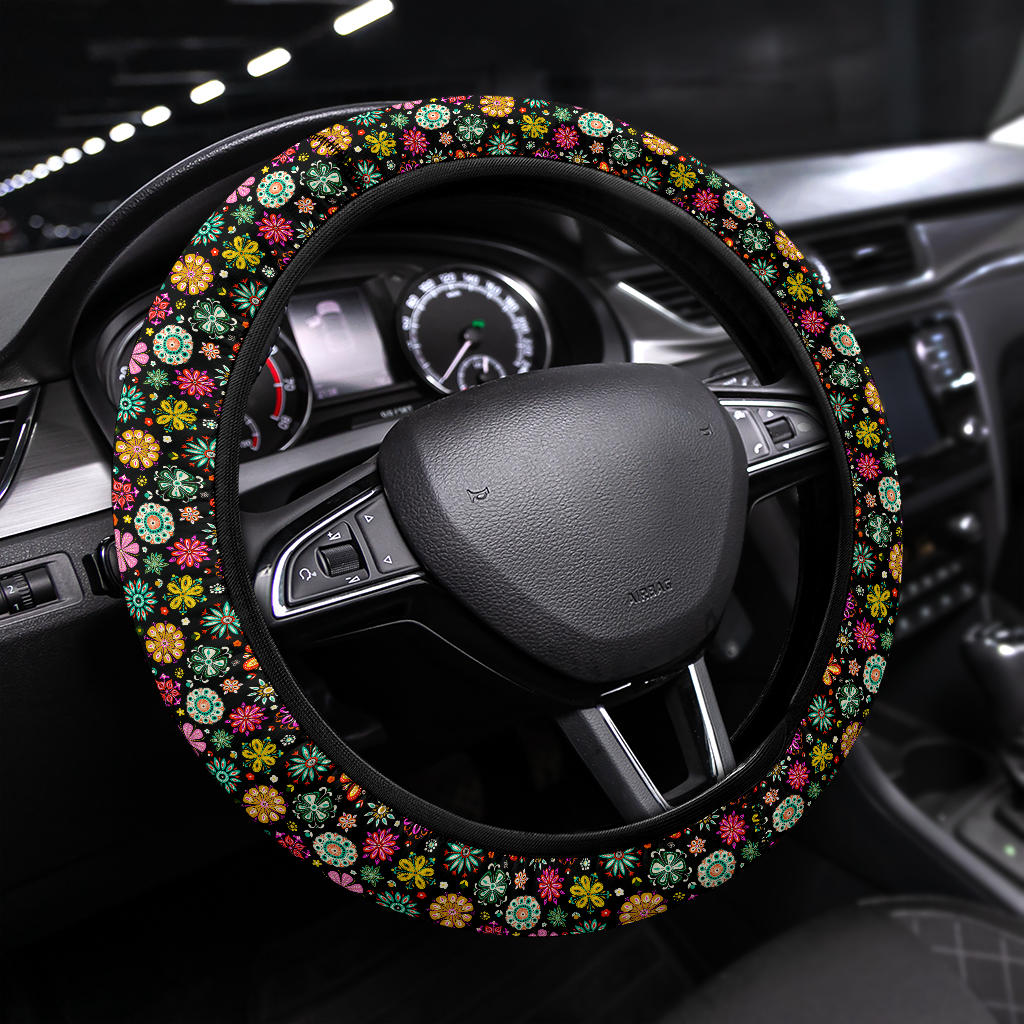 Premium Colorful Flower Abstract Car Steering Wheel Cover