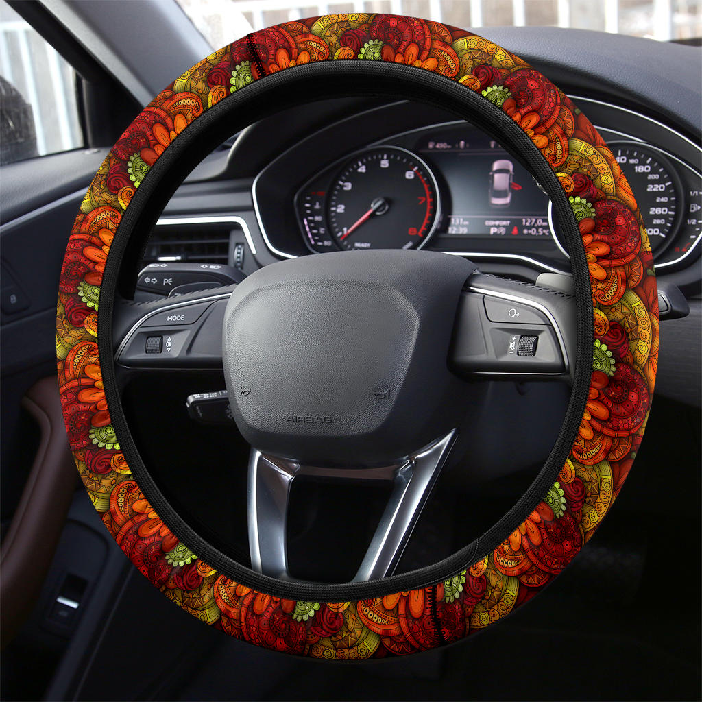 Retro Floral Premium Car Steering Wheel Cover - 7068