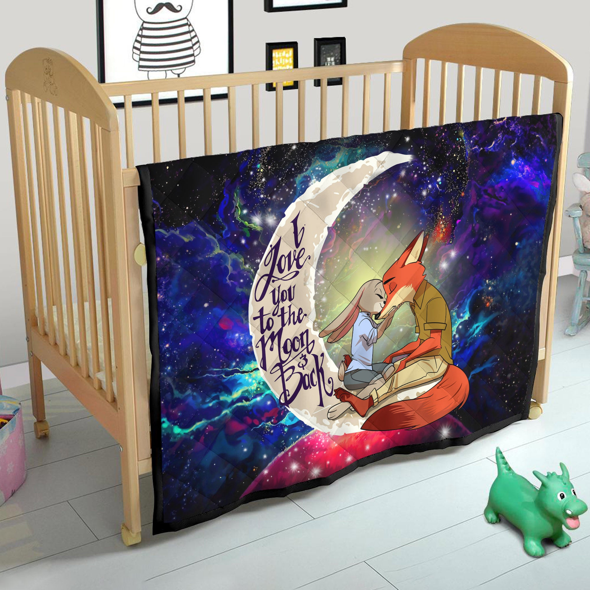 Love You To The Moon Fox Couple Galaxy Quilt Blanket