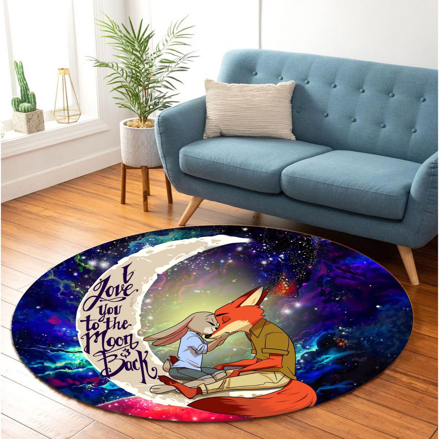 Fox Couple Galaxy Round Rug - Love You To The Moon Home Decor