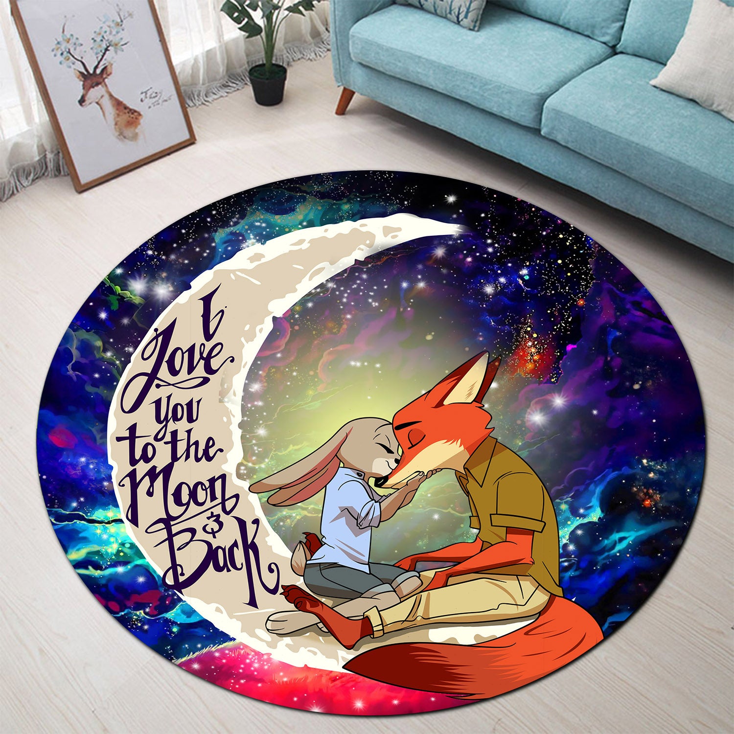 Fox Couple Galaxy Round Rug - Love You To The Moon Home Decor