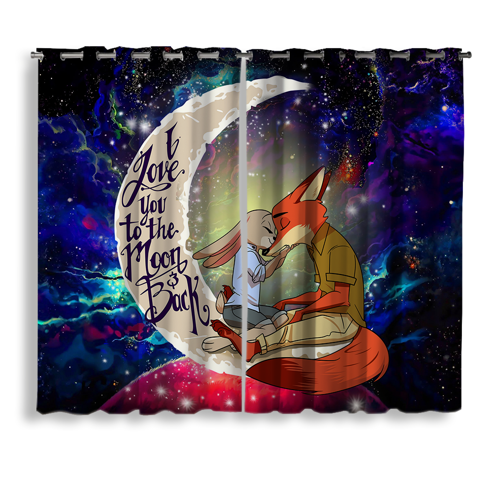 Cute Fox Couple Love You To The Moon Galaxy Curtain Panel