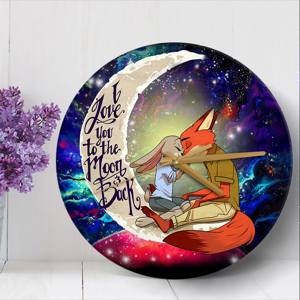 Love You To The Moon Fox Couple Galaxy Wood Wall Clock