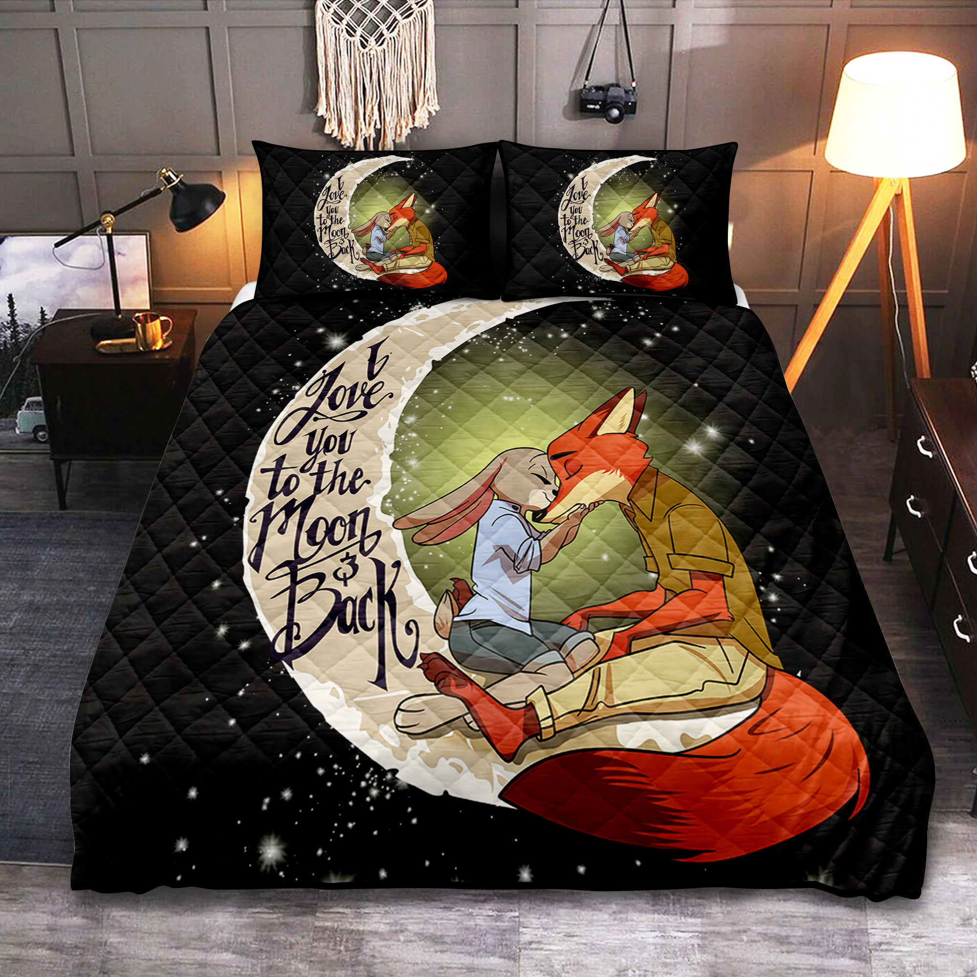 Fox To The Moon Bed Sets Quilt for Kids and Nursery Decor
