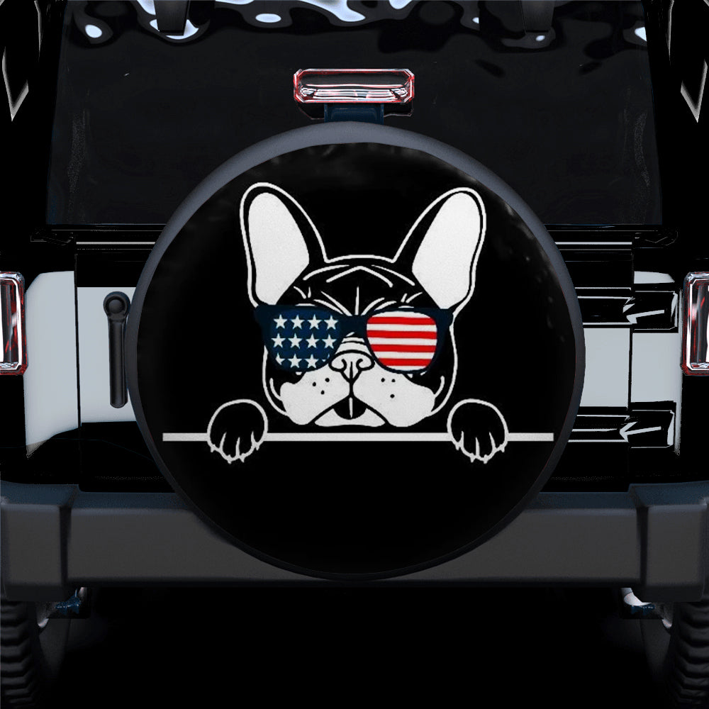French Bulldog Jeep Car Spare Tire Covers with US Flag - Gift for