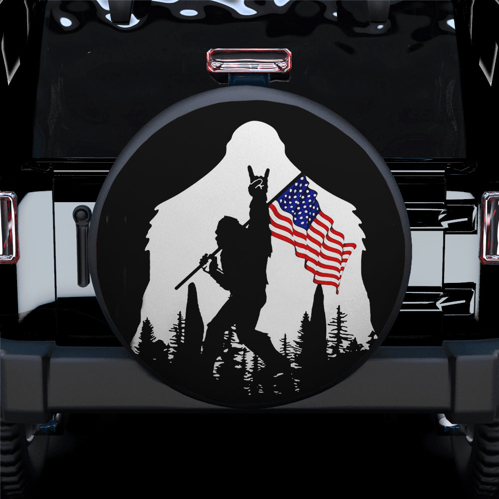 Funny Bigfoot American Flag Spare Tire Cover for Jeep Campers