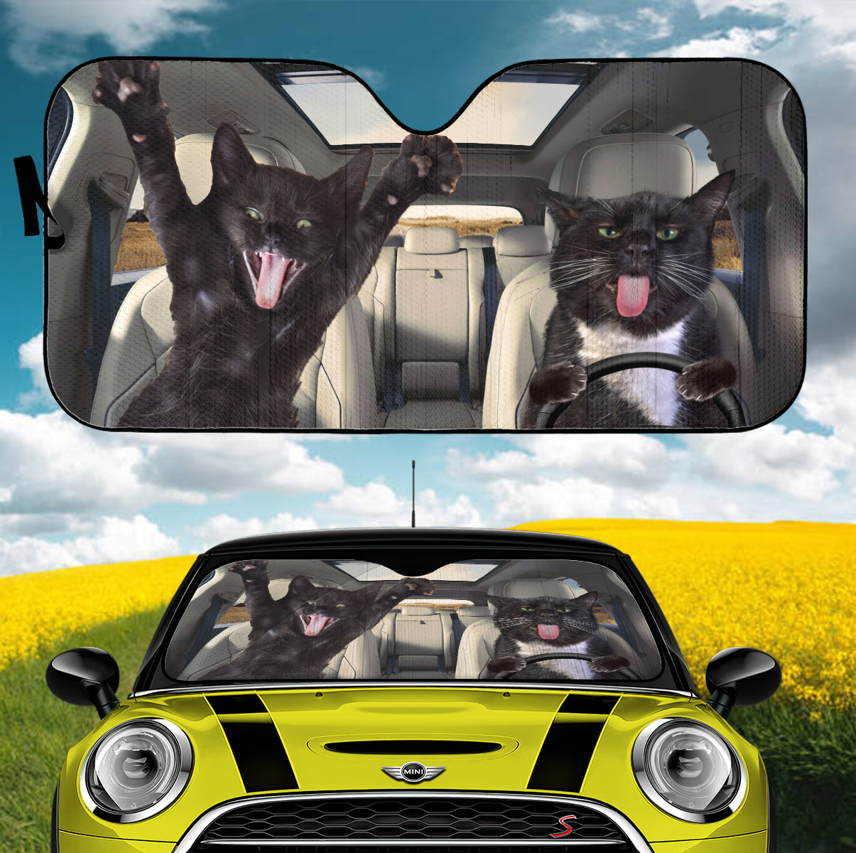 Funny Black Cat Sunshades for Cars - Auto Shade Cover