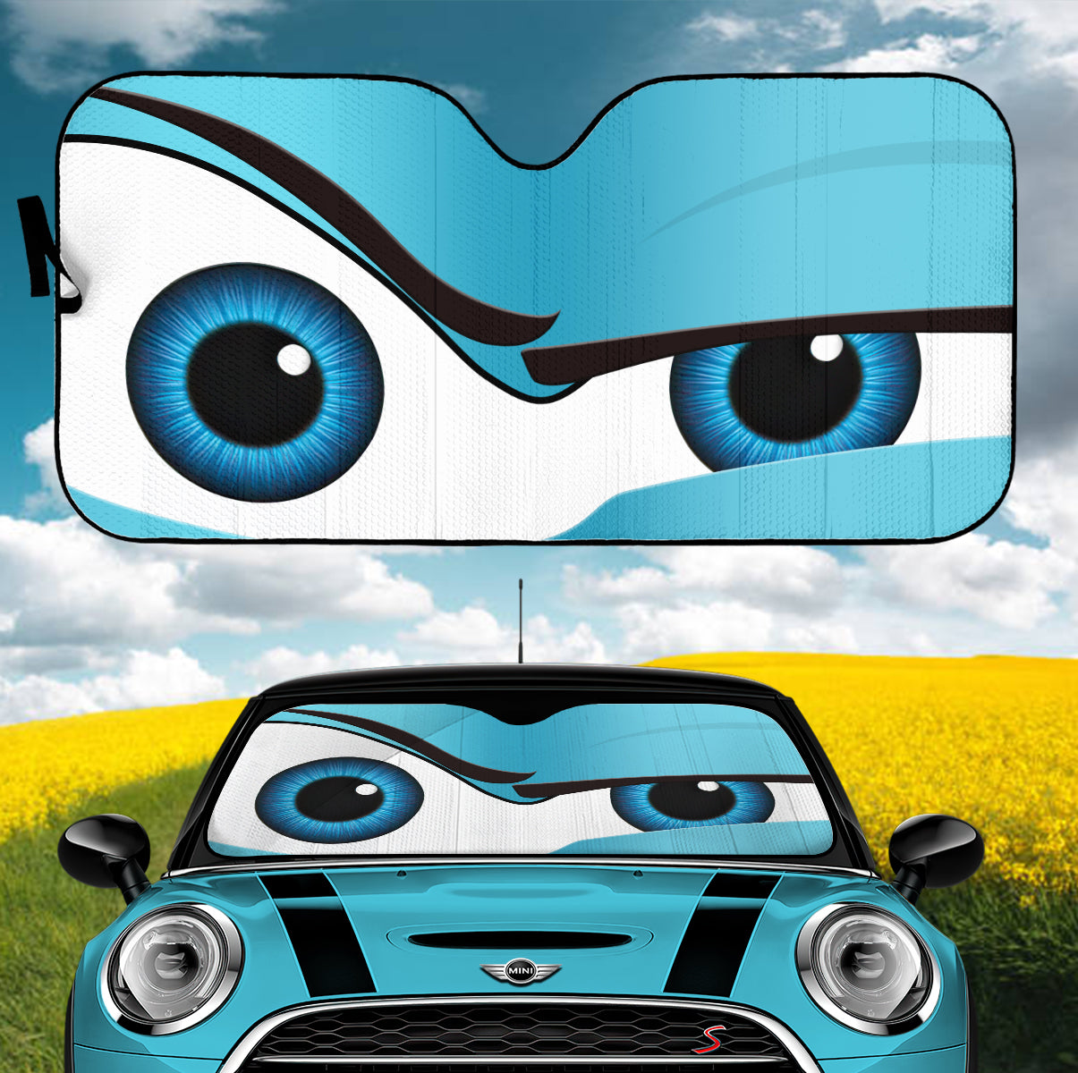 Funny Cartoon Eye Car Sunshades - Blue The Rock Style Auto Cover