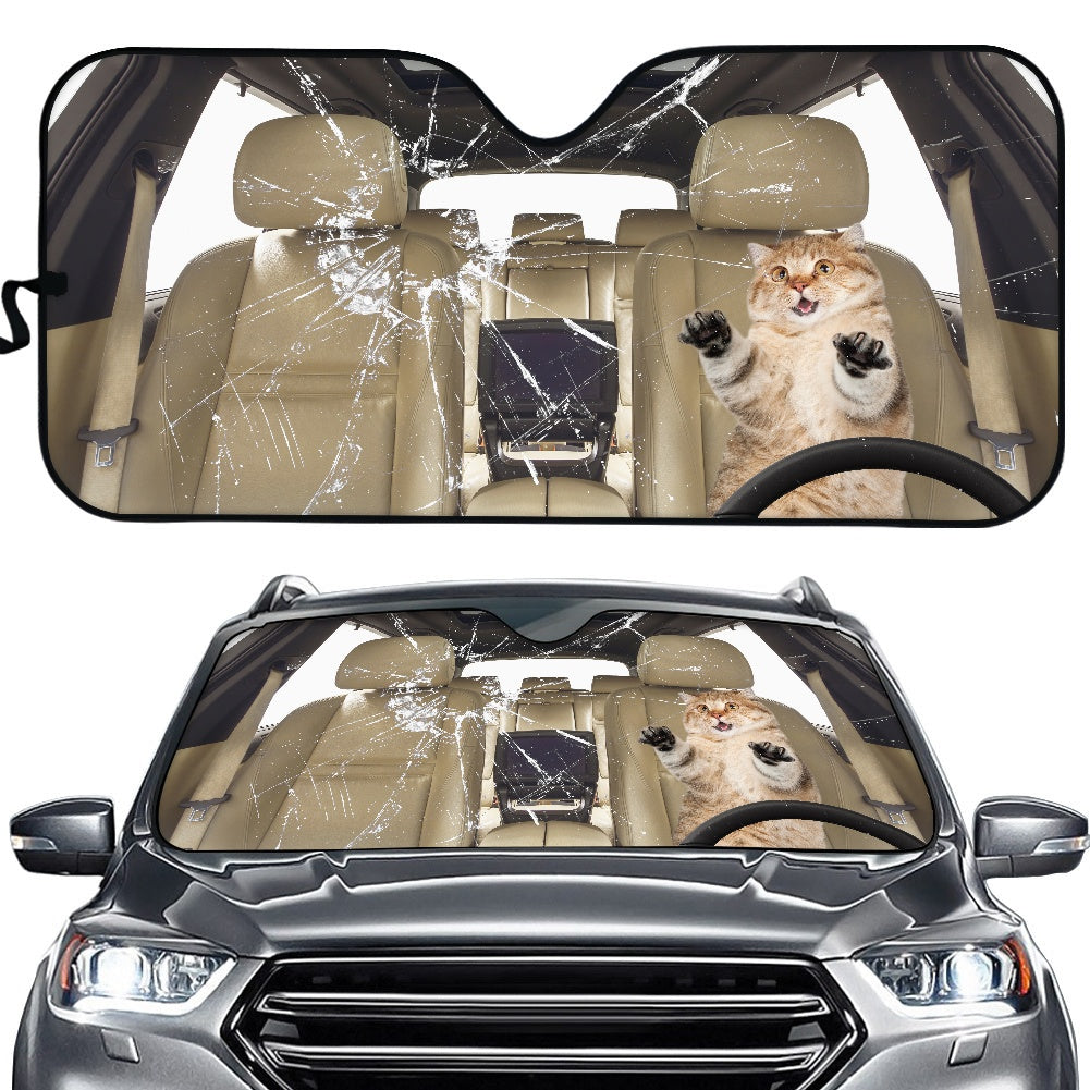 Funny Cat Auto Sunshades - Broke Glass Design Car Sun Shades