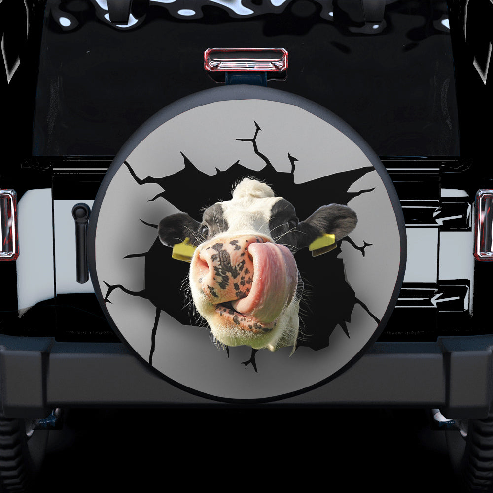 Funny Cow Face Art for Campers - Jeep Car Spare Tire Cover Gift
