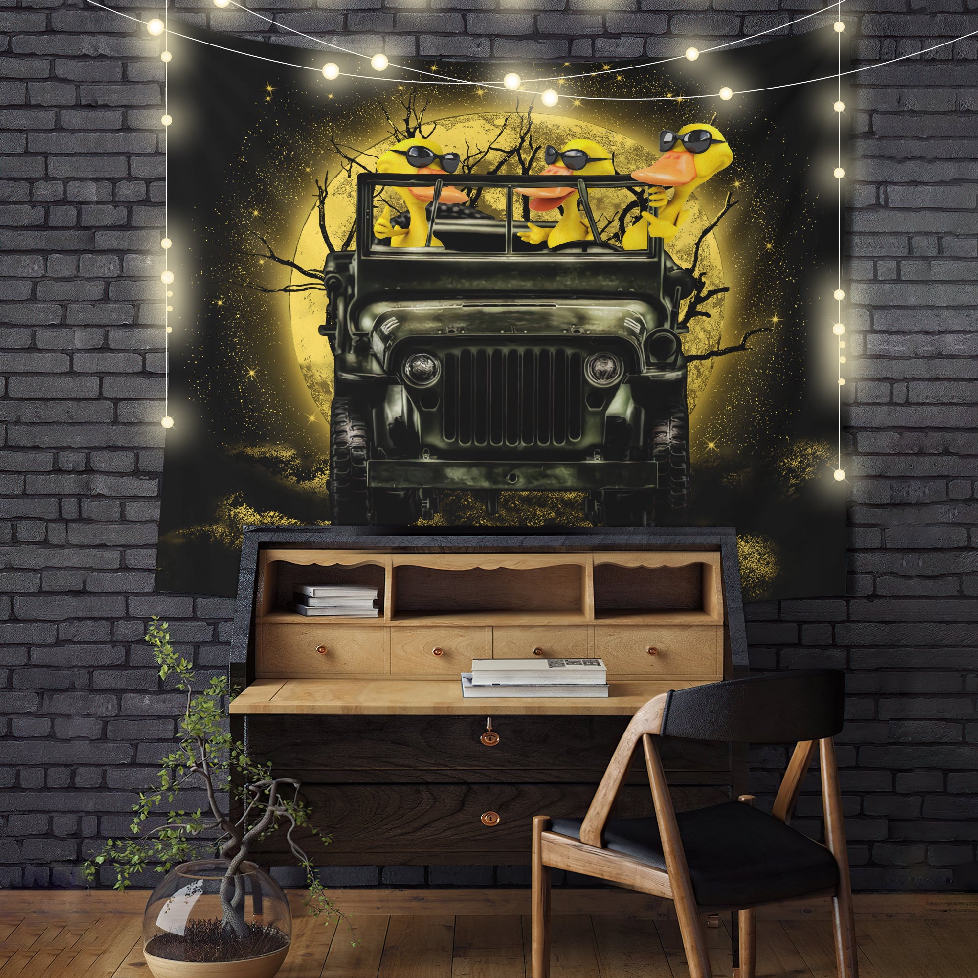 Funny Jeep Driving Ducks Halloween Tapestry Room Decor