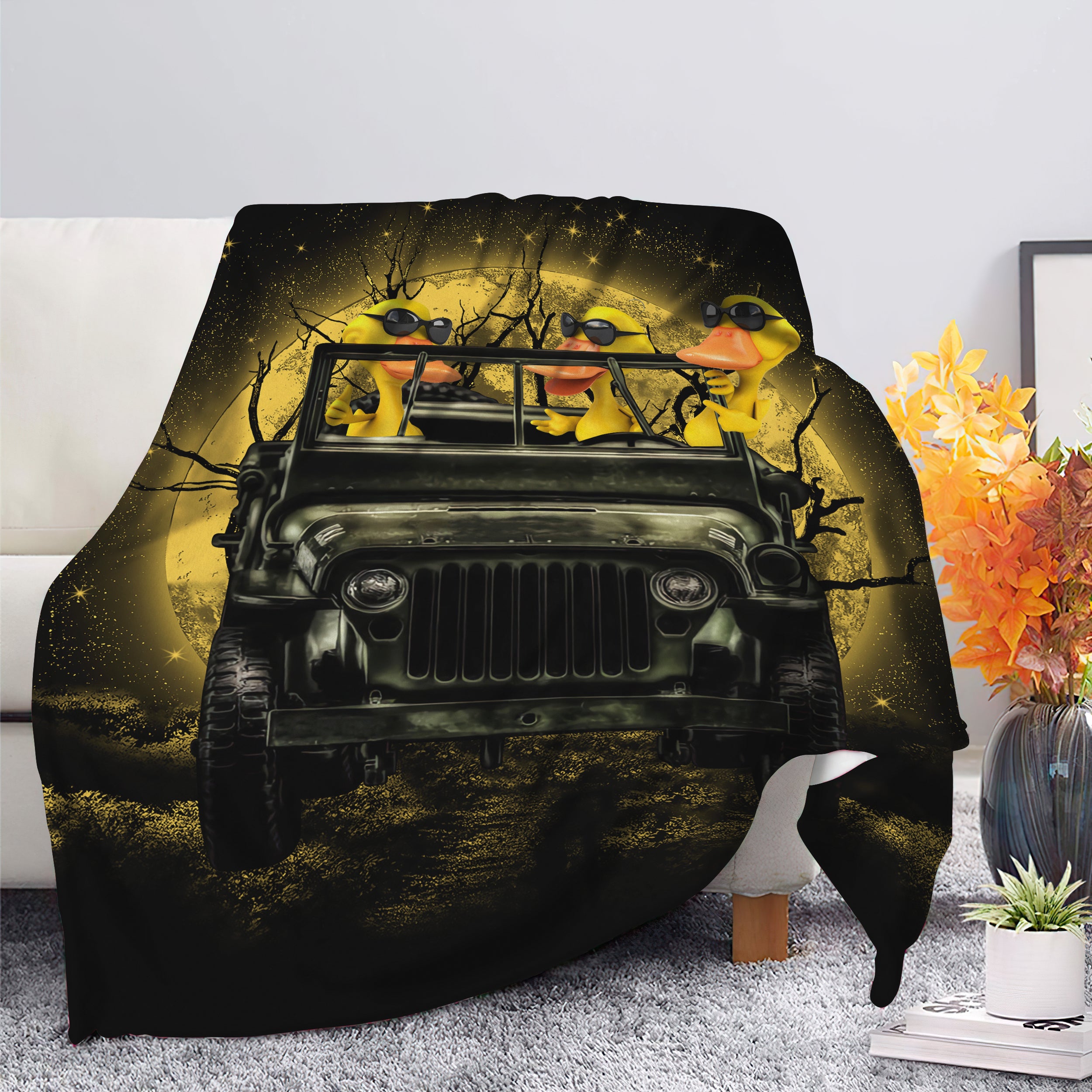 Funny Ducks Halloween Jeep Blanket Moonlight Premium Throw