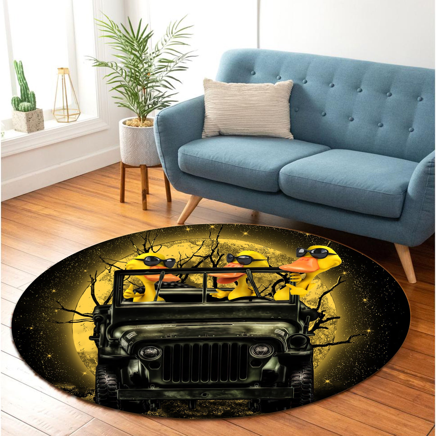 Funny Ducks Jeep Rug Halloween Round Carpet for Bedroom Living Room