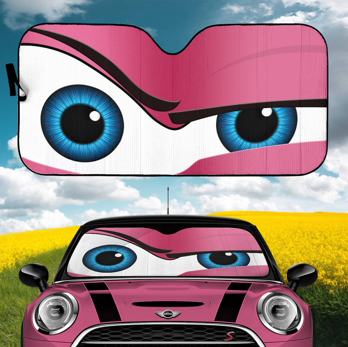 Funny Cartoon Eye Sunshades for Car - Pink Rock Style Automotive