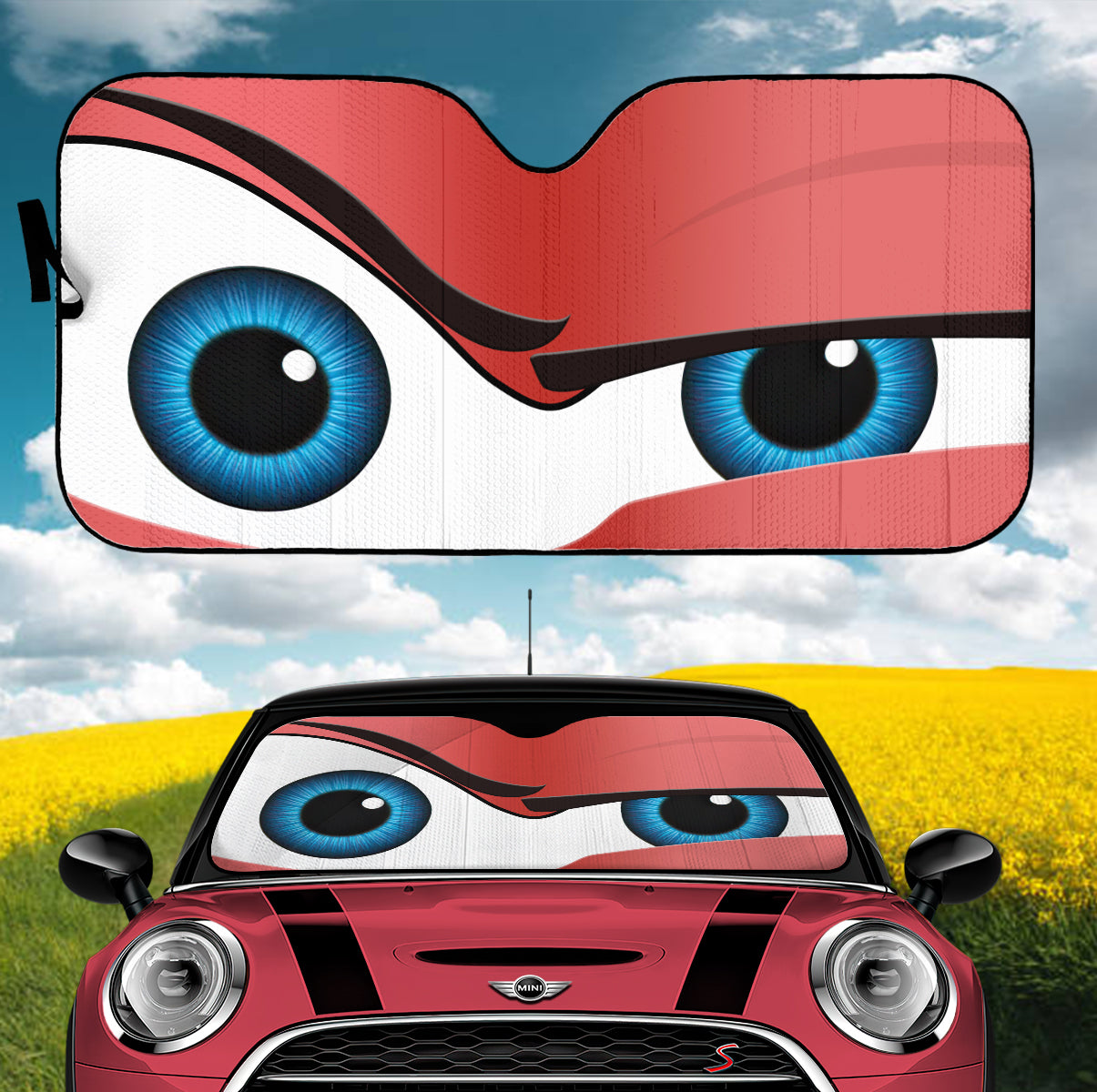 Funny Cartoon Eye Car Sunshades - Red The Rock Style Auto Shades