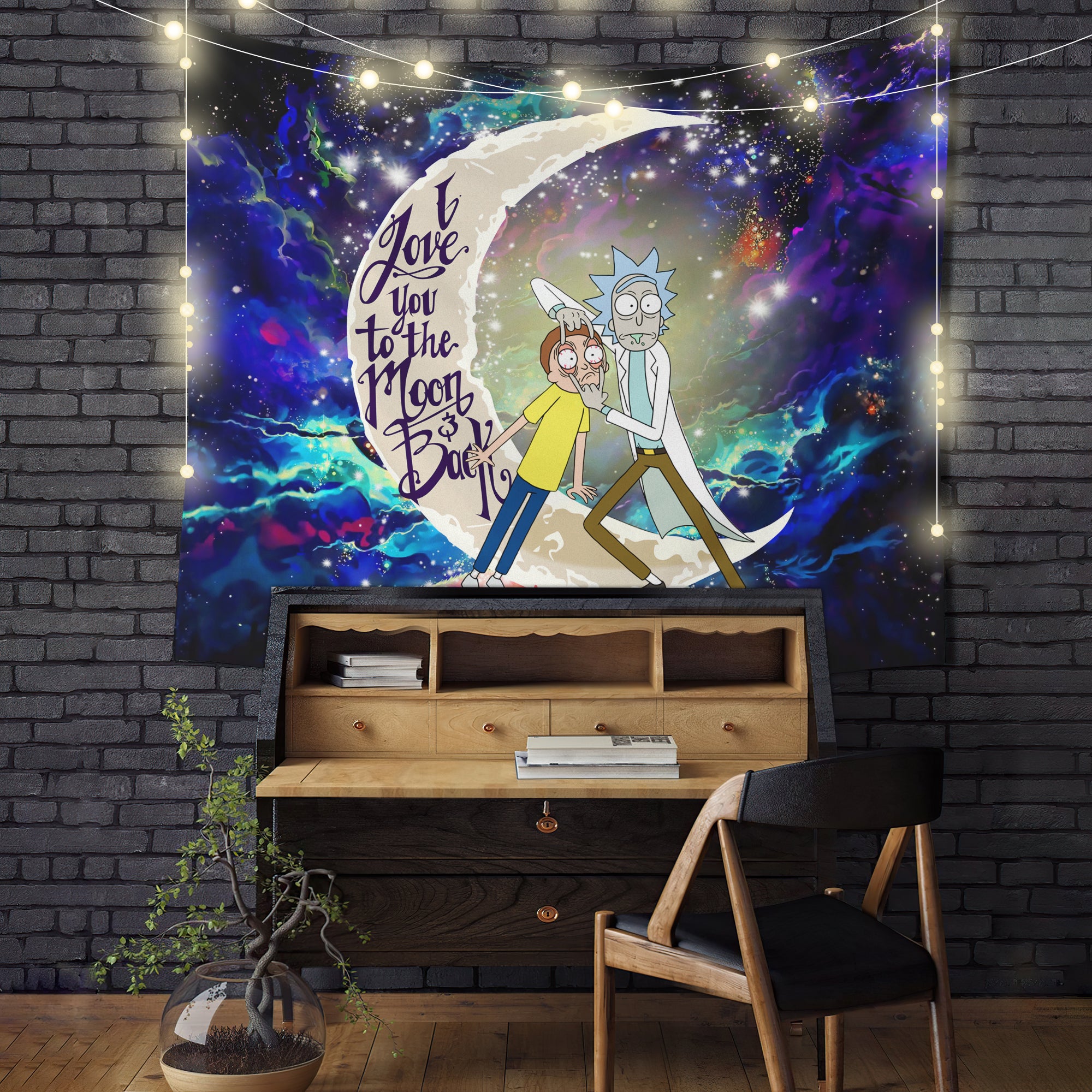 Rick And Morty Love You To The Moon Galaxy Tapestry Room Decor