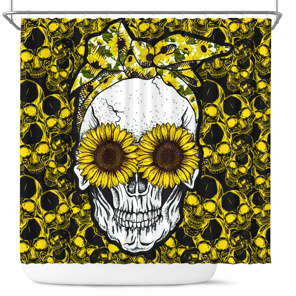 Funny Skull with Sunflower Design Shower Curtain Funny