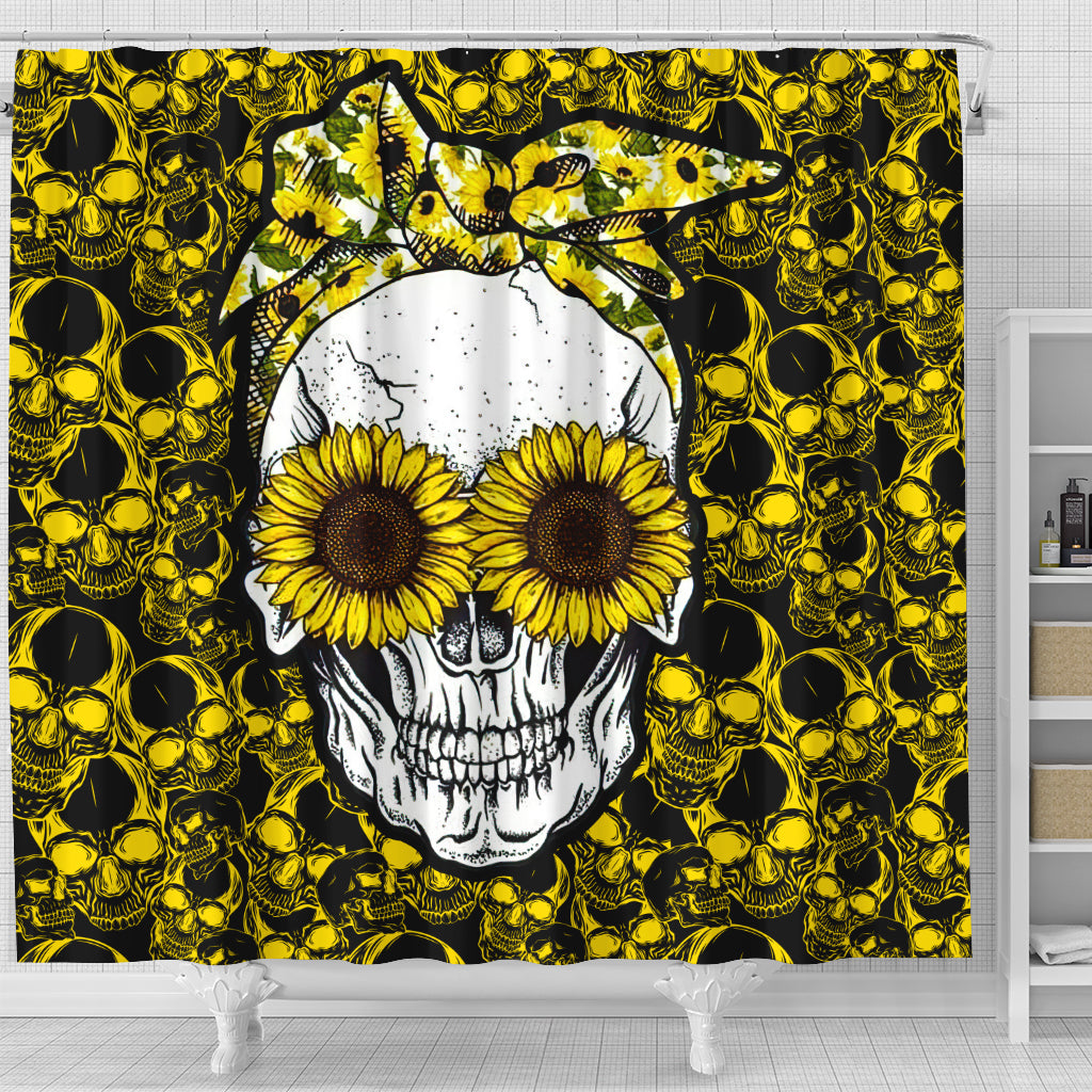 Funny Skull with Sunflower Design Shower Curtain Funny