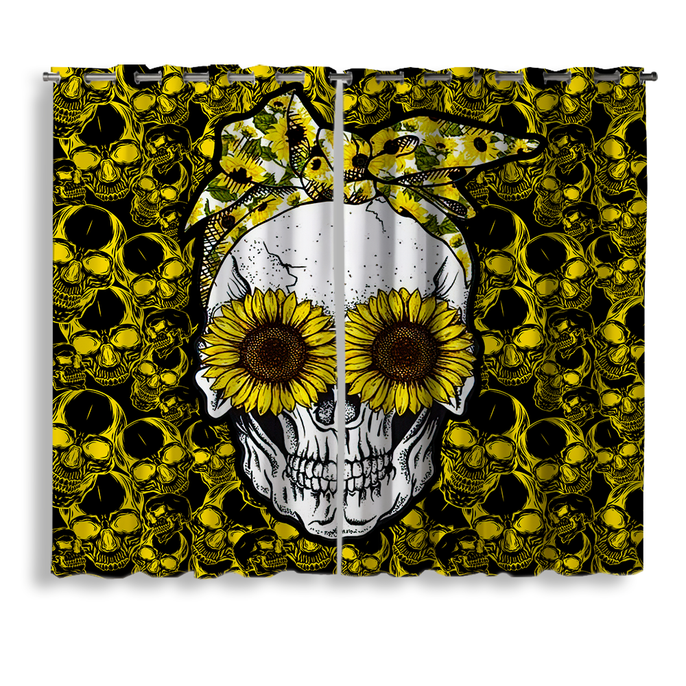 Sunflower Skull Design Funny Window Curtain for Home Decor