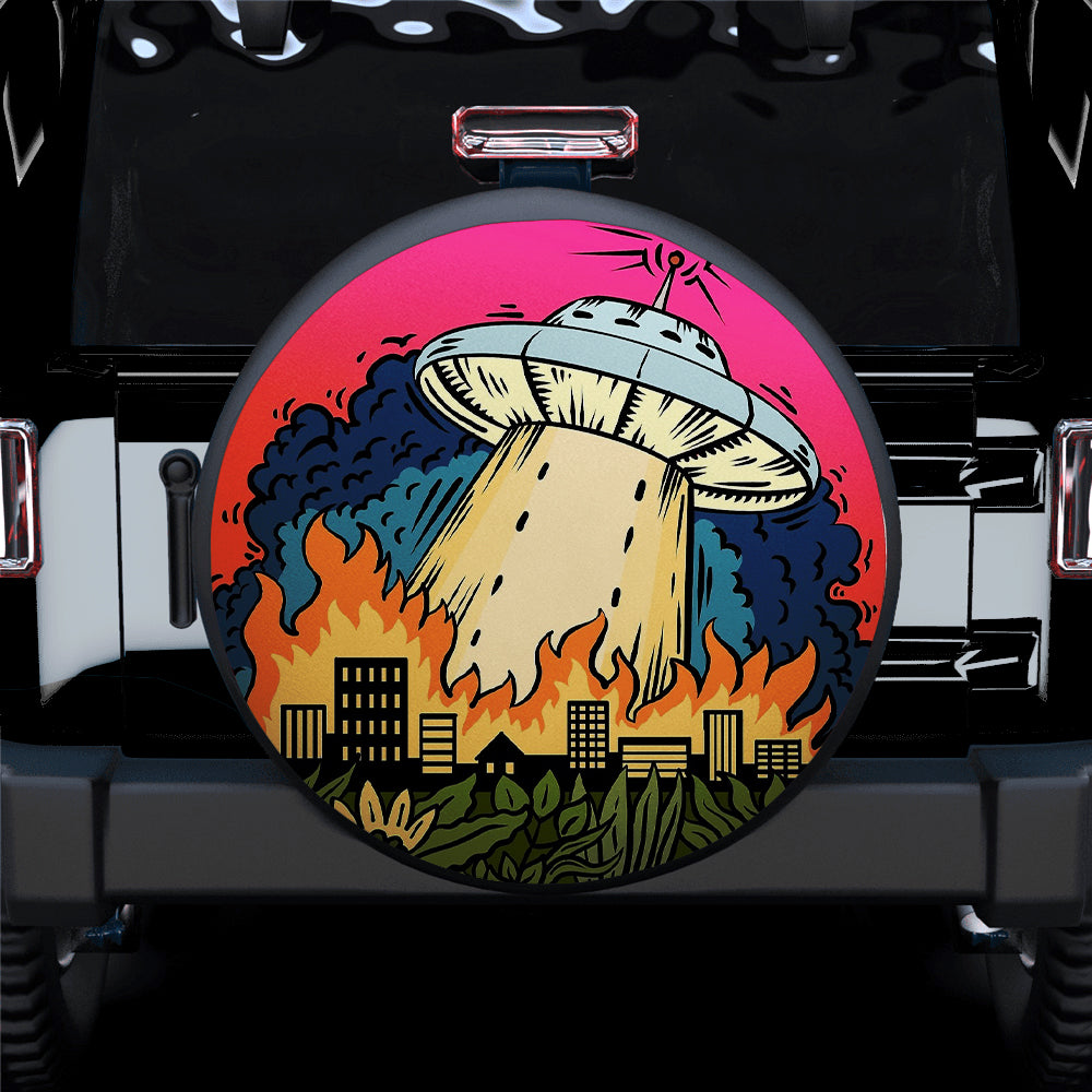 Custom Funny UFO Art Jeep Spare Tire Cover Gift for Campers