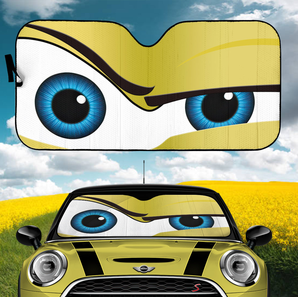 Funny Cartoon Eye Sunshades for Car - Yellow The Rock Style