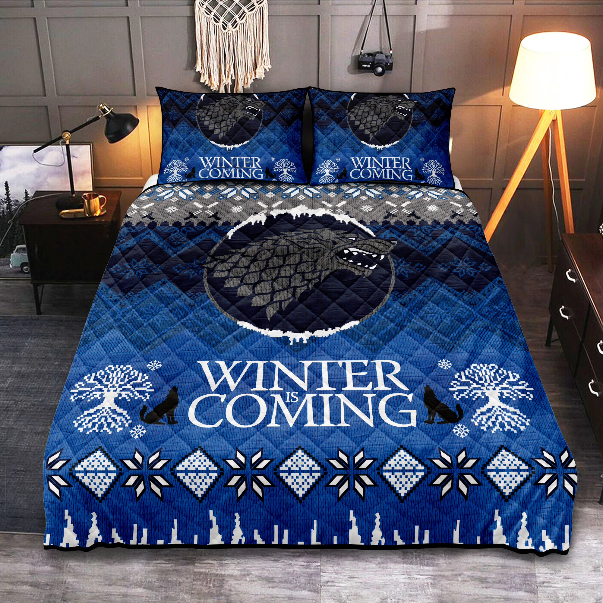 Game of Thrones Stark Winter Is Coming Christmas Quilt Set