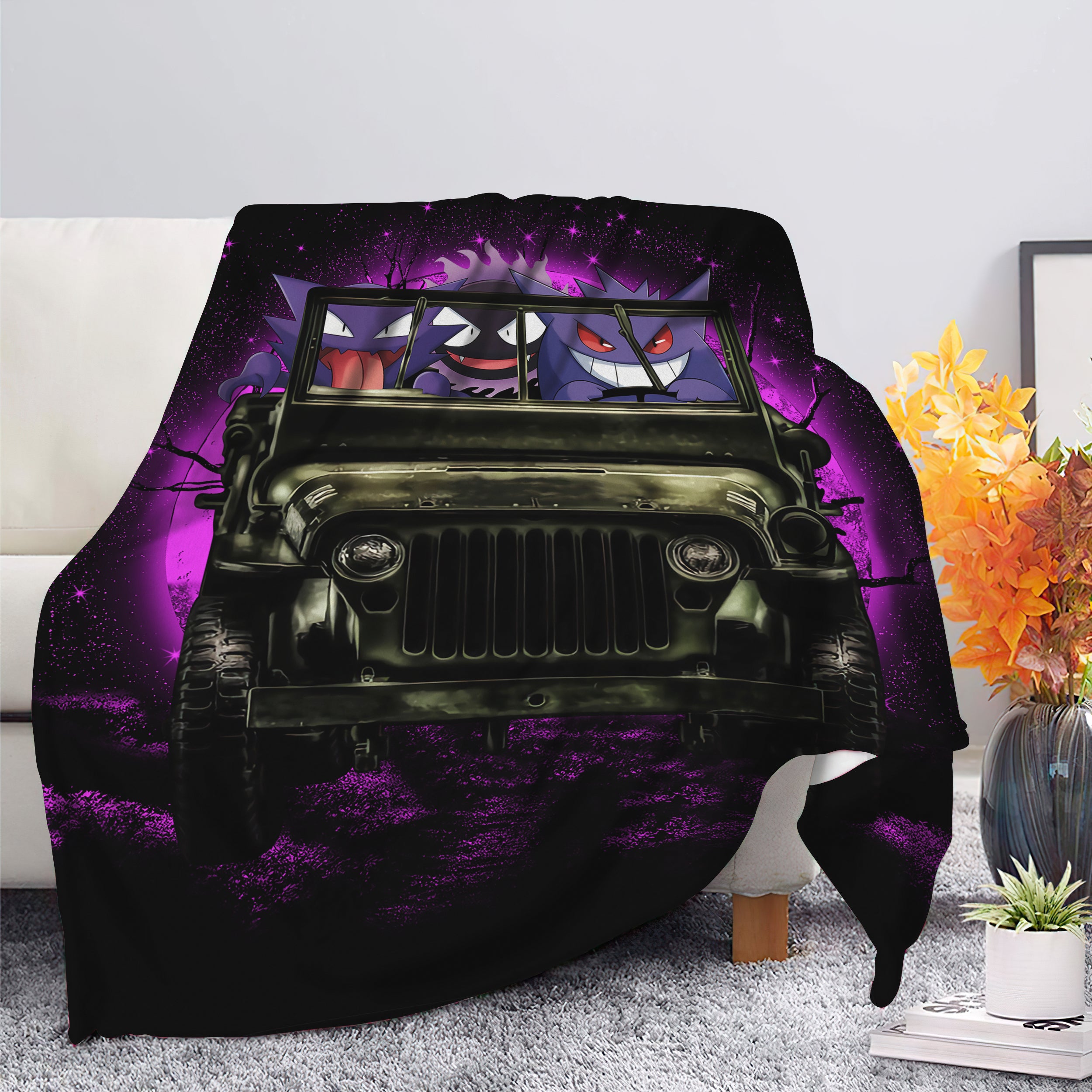 Gengar Pokemon Halloween Ghost Funny Premium Blanket Moonlight Jeep