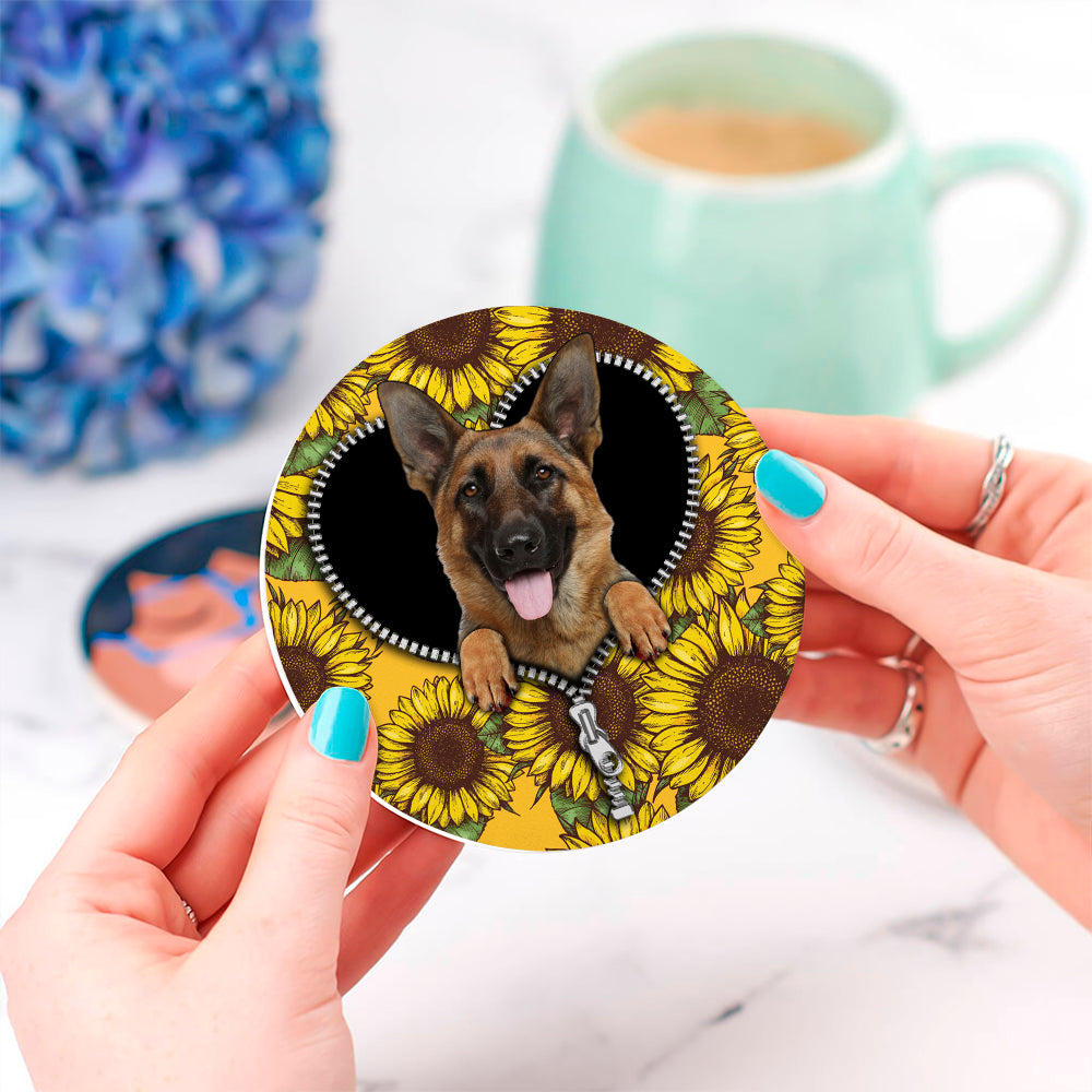 German Shepherd Sunflower Drink Coasters -  Zipper Coasters