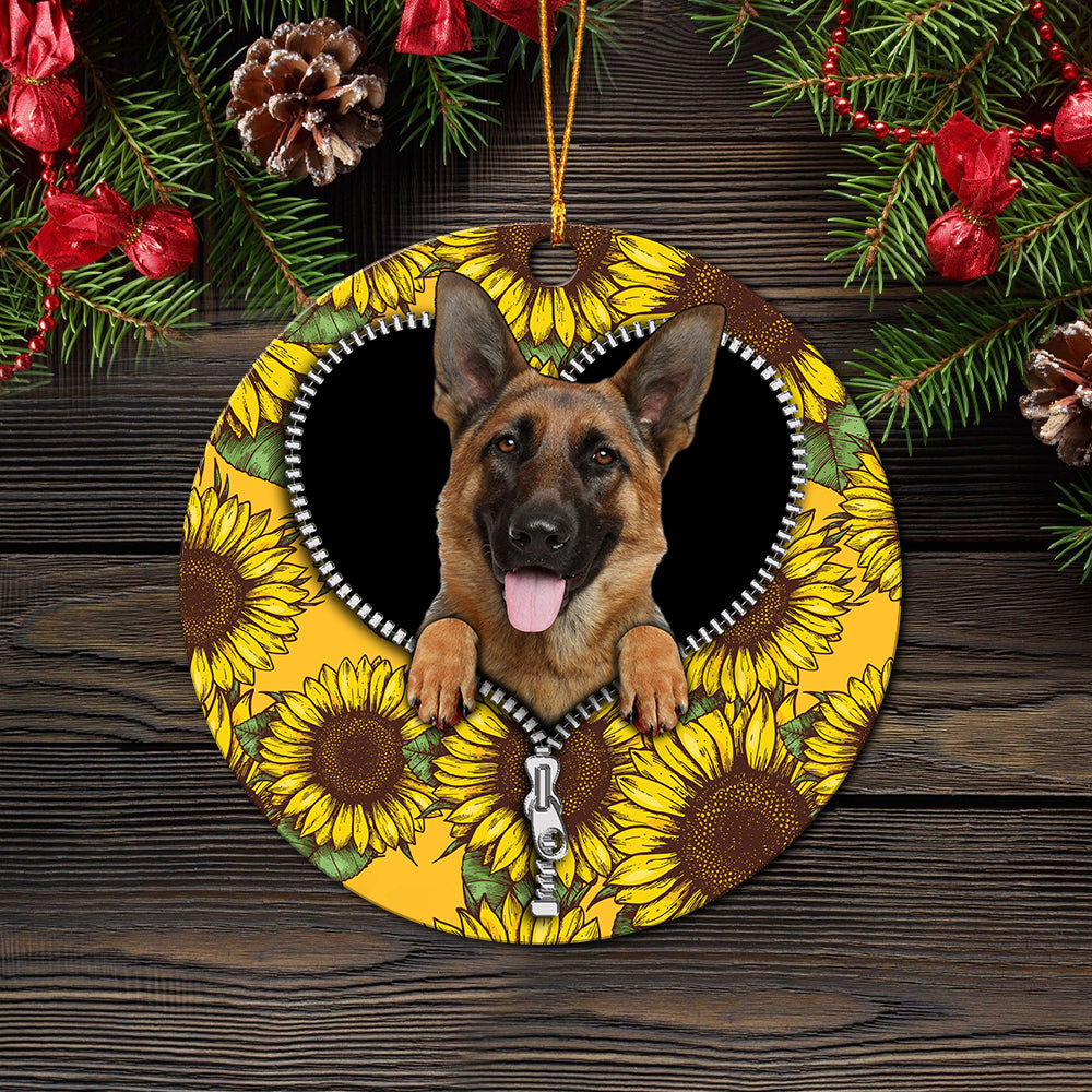 German Shepherd Sunflower Zipper Ornament - Perfect Holiday Gift