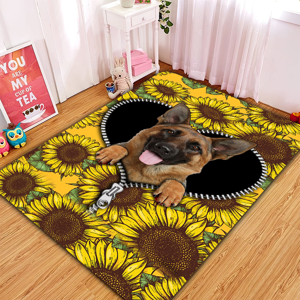 German Shepherd Sunflower Area Rug for Home Room Decor