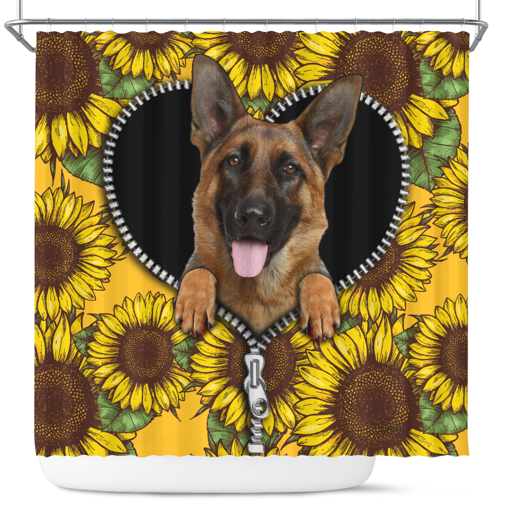 German Shepherd Sunflower Design Zipper Shower Curtain