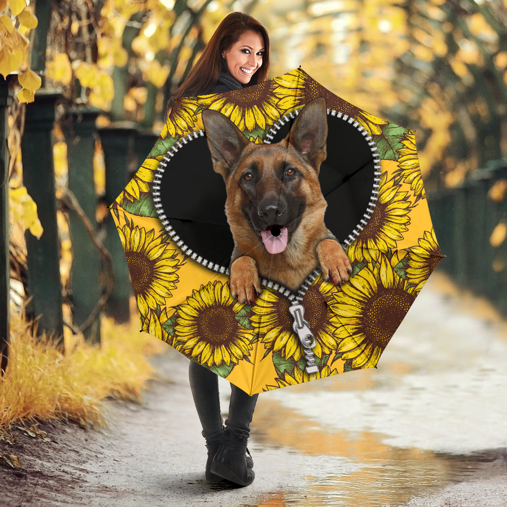 German Shepherd Umbrella with Sunflower Design - Zipper Closing