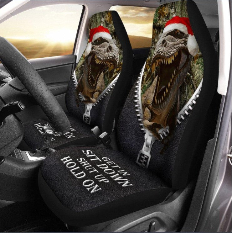 T-Rex Christmas 3D Seat Cover - Get In Sit Down Shut Up Hold On