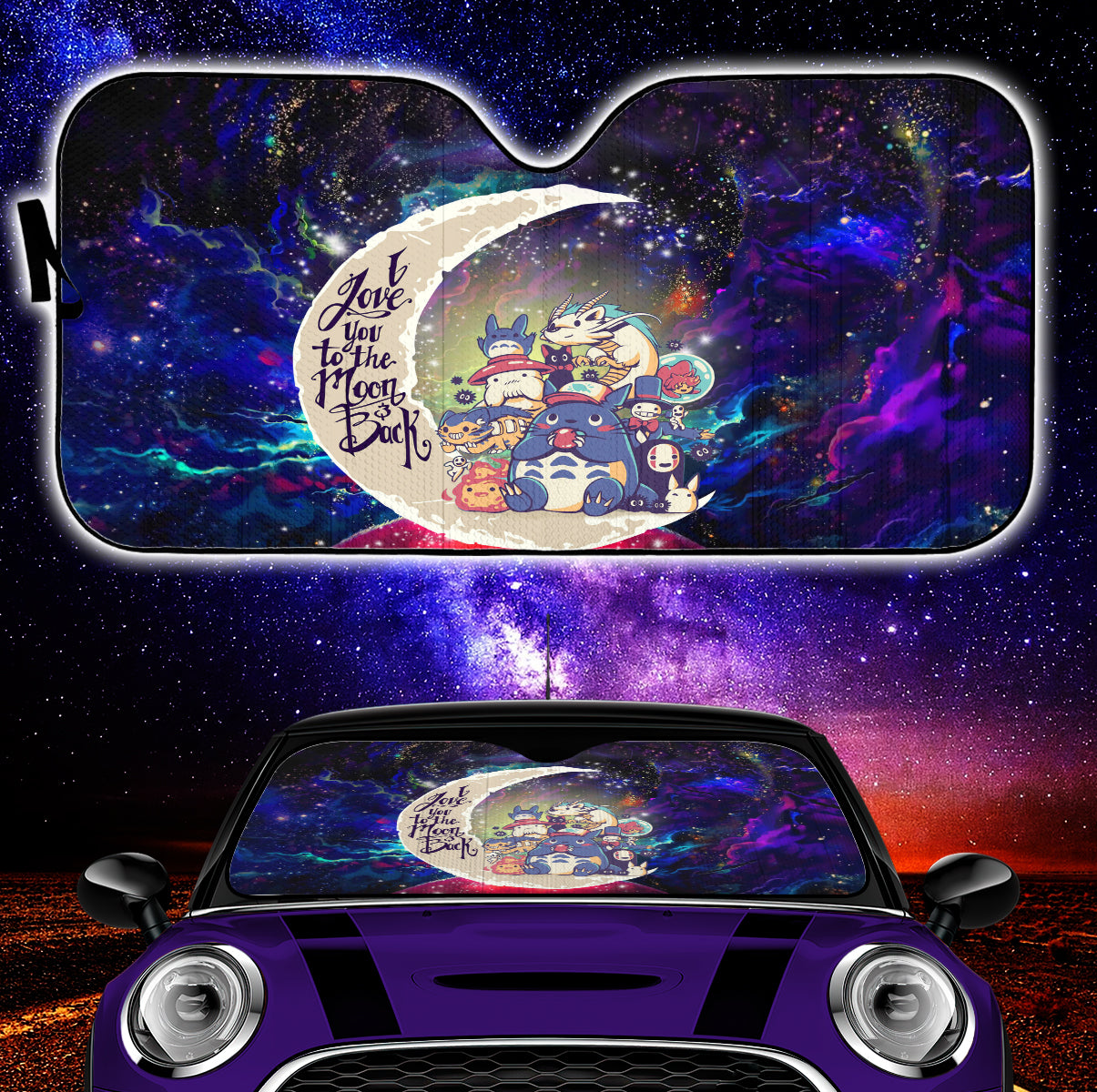 Ghibli Characters Love You To The Moon Galaxy Auto Sunshades