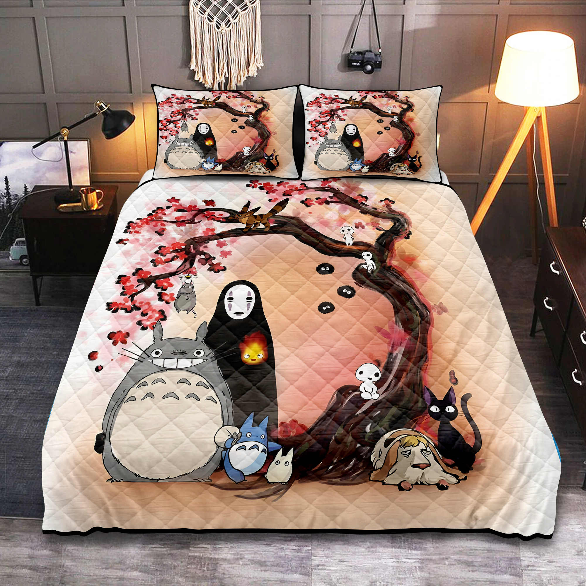 Cherry Blossom Ghibli Quilt Sets for Cozy Bedroom Decor