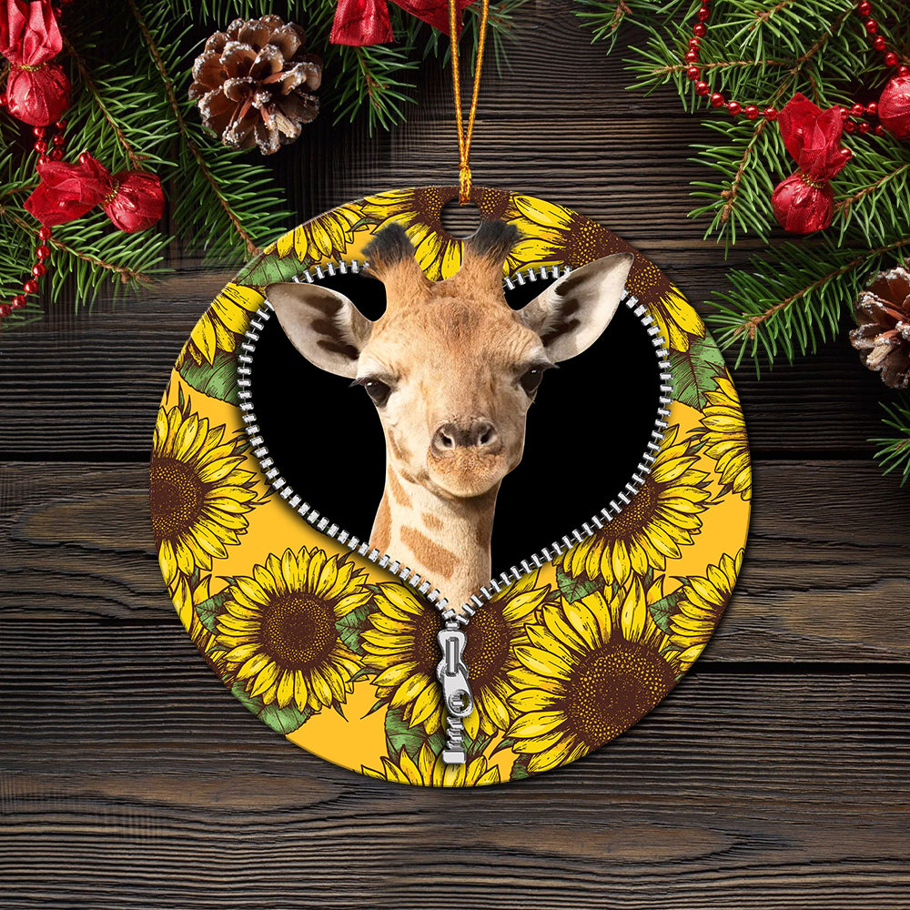 Giraffe Sunflower Holiday Ornament Zipper  Circle Gift
