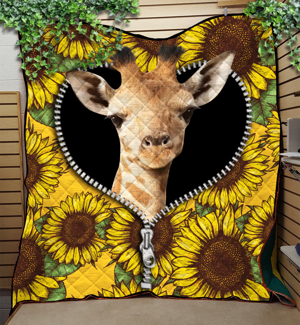 Giraffe Sunflower Cozy Zipper Quilt Blanket for Kids