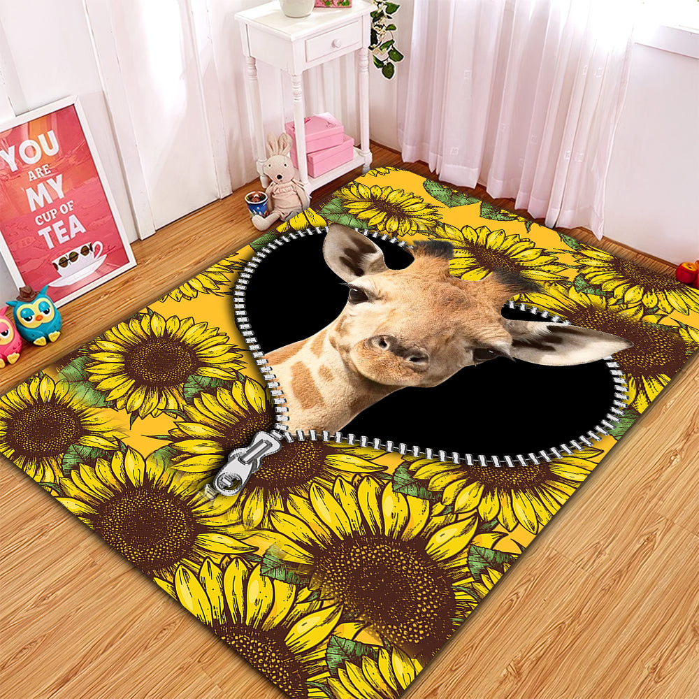 Giraffe Sunflower Home Decor Rug Zipper Carpet for Living Room